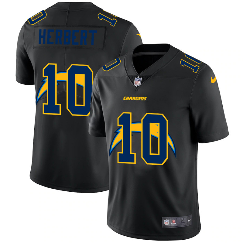 Men's Los Angeles Chargers #10 Justin Herbert Black Shadow Logo Limited Stitched Jersey
